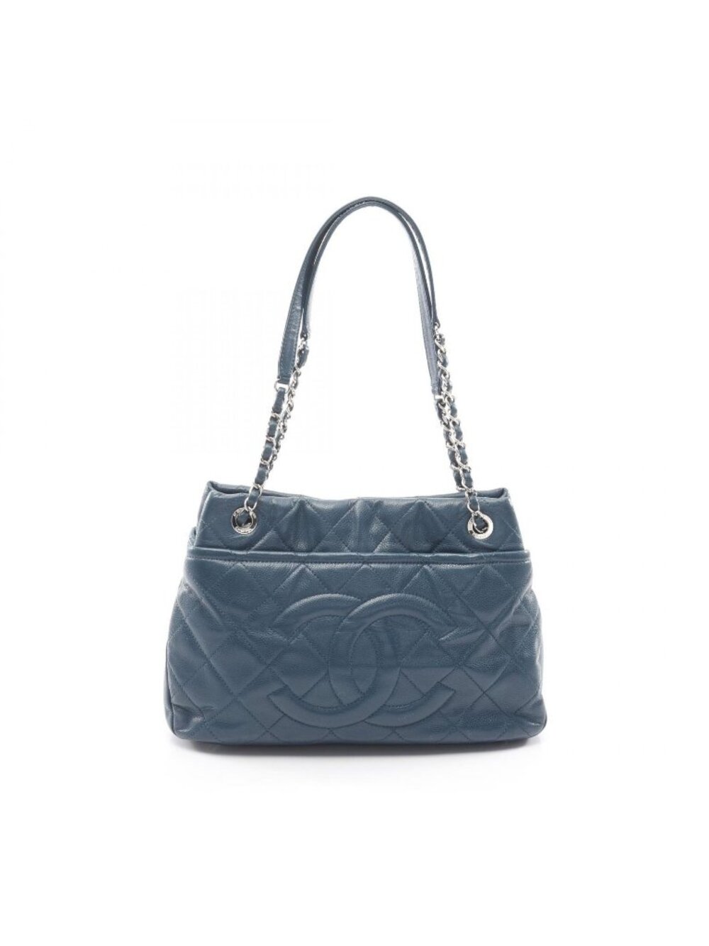 Chanel Tote Quilted Navy Caviar Leather Jumbo CC Logo Chain - Picture 1 of 9